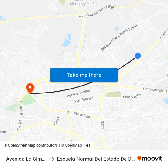 Avenida La Cima, Lb to Escuela Normal Del Estado De Durango map