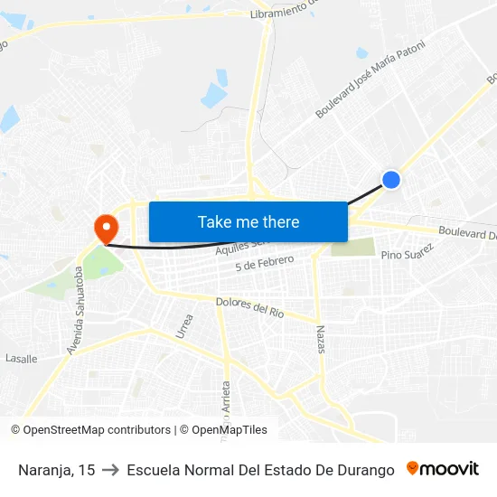 Naranja, 15 to Escuela Normal Del Estado De Durango map
