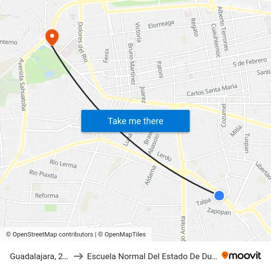 Guadalajara, 200a to Escuela Normal Del Estado De Durango map