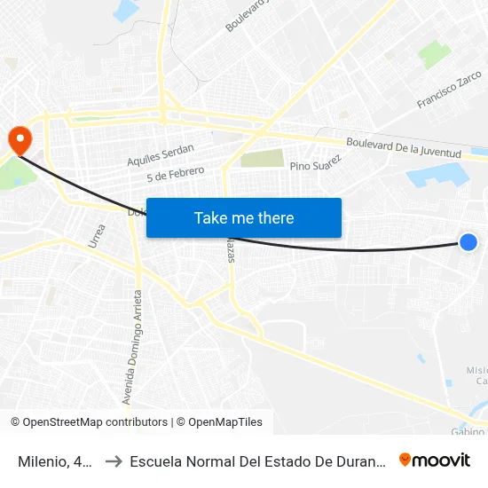 Milenio, 450 to Escuela Normal Del Estado De Durango map