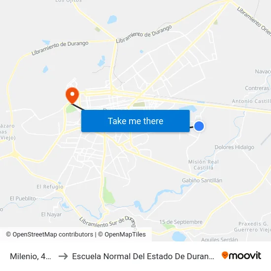 Milenio, 450 to Escuela Normal Del Estado De Durango map