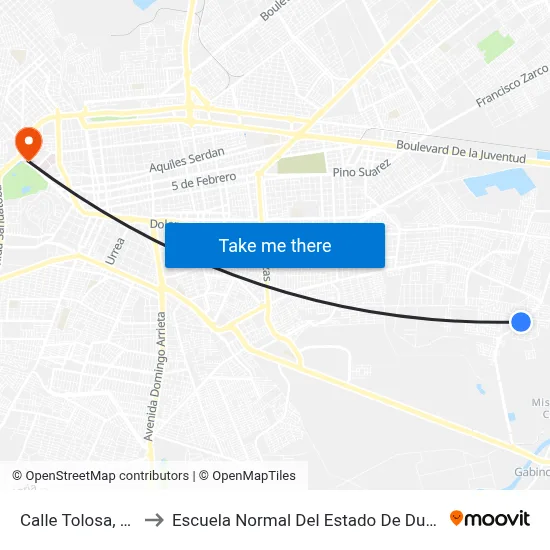 Calle Tolosa, 222 to Escuela Normal Del Estado De Durango map