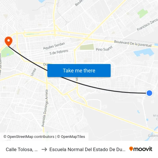 Calle Tolosa, 222 to Escuela Normal Del Estado De Durango map