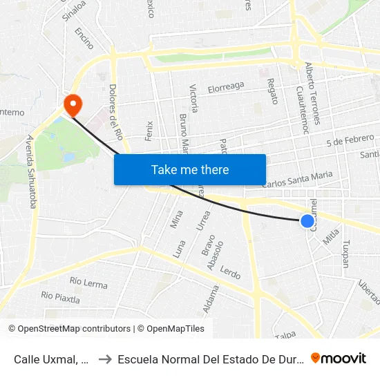 Calle Uxmal, 309 to Escuela Normal Del Estado De Durango map