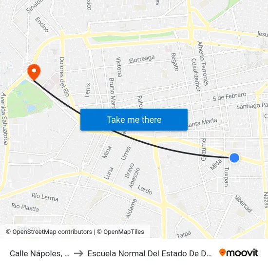 Calle Nápoles, 102 to Escuela Normal Del Estado De Durango map