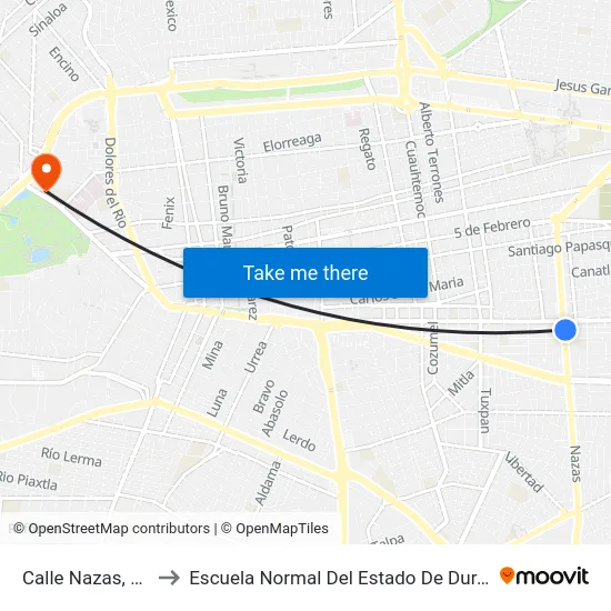 Calle Nazas, 205 to Escuela Normal Del Estado De Durango map