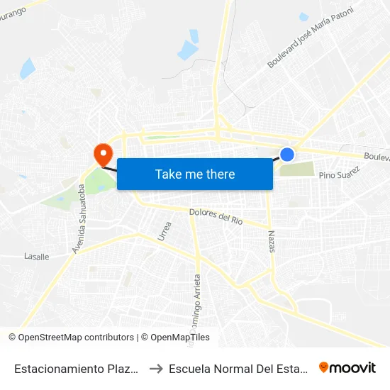 Estacionamiento Plaza Galas, 2507 to Escuela Normal Del Estado De Durango map
