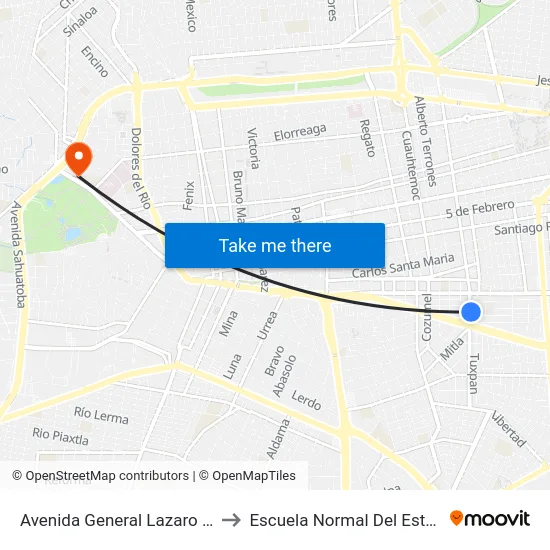 Avenida General Lazaro Cardenas, 1101 to Escuela Normal Del Estado De Durango map
