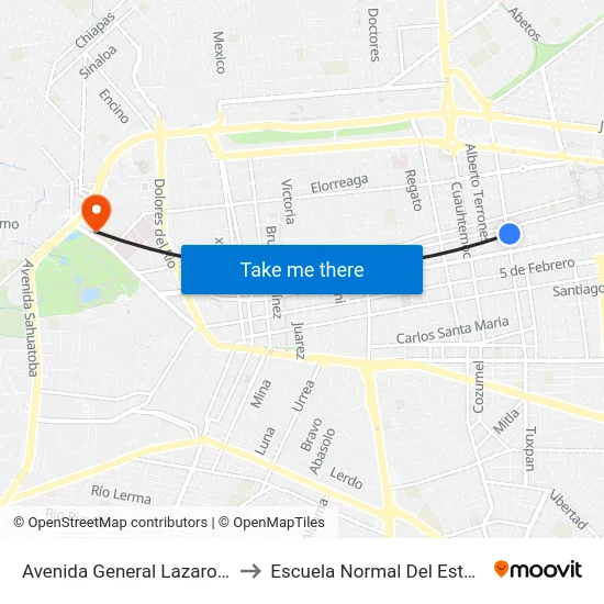 Avenida General Lazaro Cardenas, 213 to Escuela Normal Del Estado De Durango map