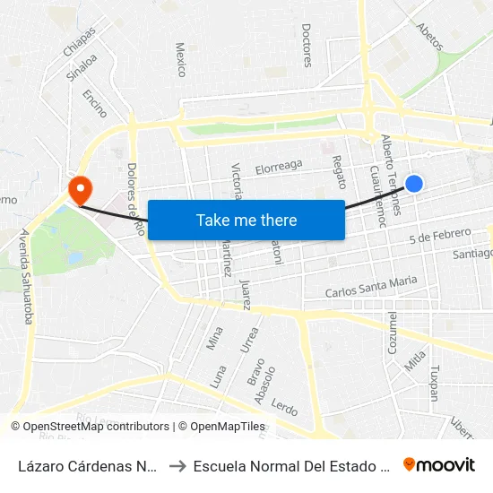 Lázaro Cárdenas Norte, 206 to Escuela Normal Del Estado De Durango map