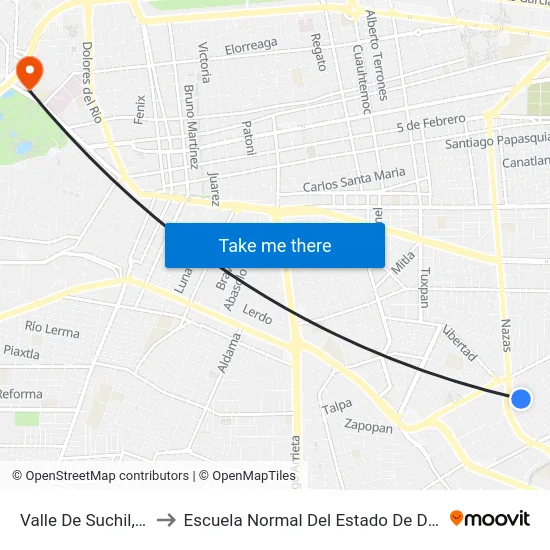 Valle De Suchil, 301 to Escuela Normal Del Estado De Durango map
