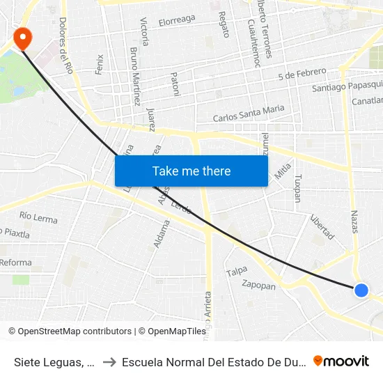 Siete Leguas, 412 to Escuela Normal Del Estado De Durango map