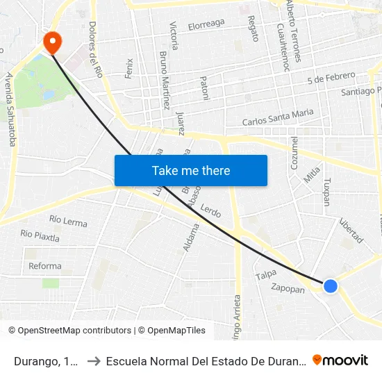 Durango, 101 to Escuela Normal Del Estado De Durango map