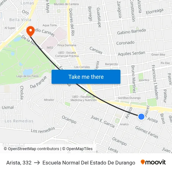 Arista, 332 to Escuela Normal Del Estado De Durango map