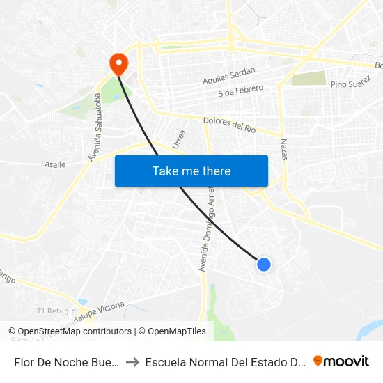 Flor De Noche Buena, 301 to Escuela Normal Del Estado De Durango map