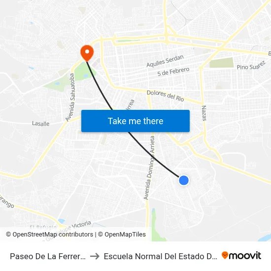 Paseo De La Ferrería, Sn-C to Escuela Normal Del Estado De Durango map