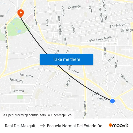 Real Del Mezquital, 85 to Escuela Normal Del Estado De Durango map