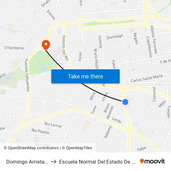 Domingo Arrieta, 222 to Escuela Normal Del Estado De Durango map