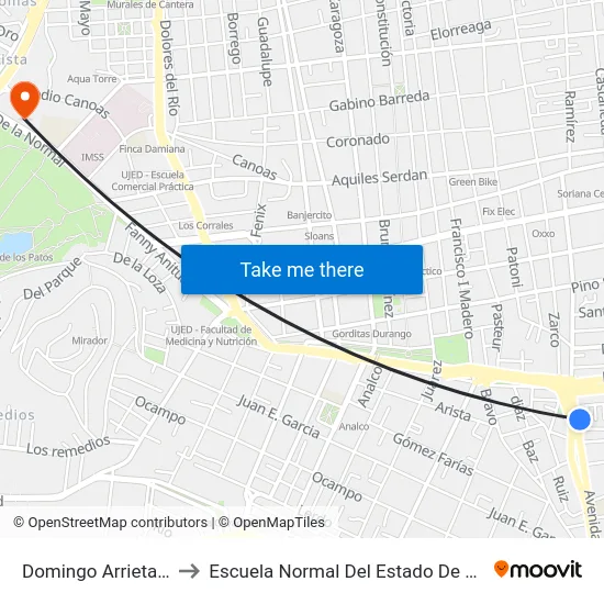 Domingo Arrieta, 117 to Escuela Normal Del Estado De Durango map