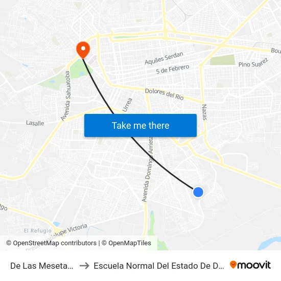 De Las Mesetas, Lb to Escuela Normal Del Estado De Durango map