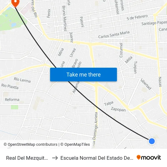 Real Del Mezquital, 102 to Escuela Normal Del Estado De Durango map