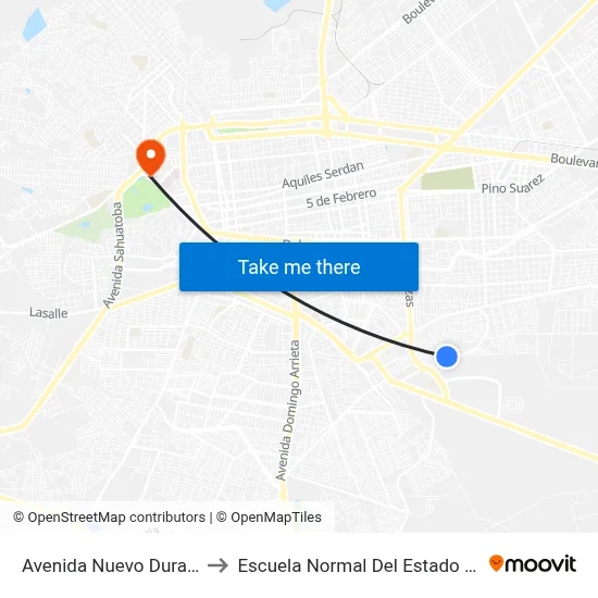 Avenida Nuevo Durango, 427 to Escuela Normal Del Estado De Durango map