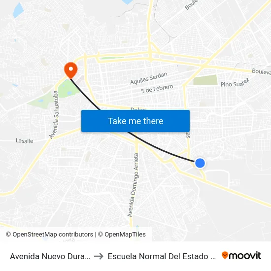 Avenida Nuevo Durango, 331 to Escuela Normal Del Estado De Durango map