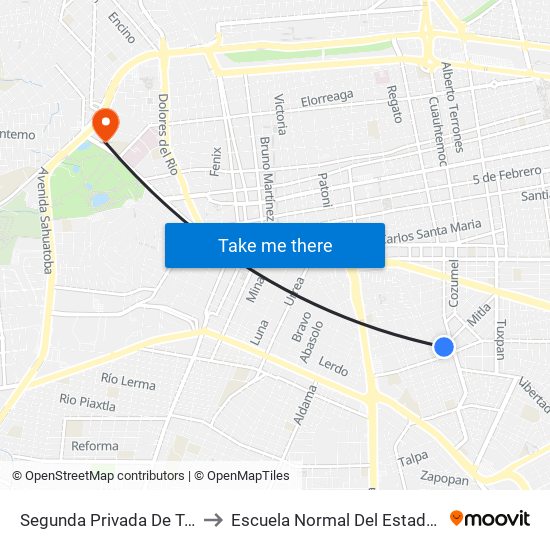 Segunda Privada De Tacuba, 102 to Escuela Normal Del Estado De Durango map