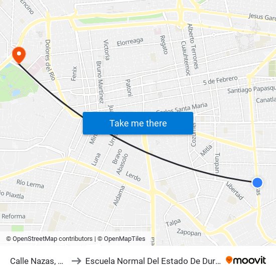 Calle Nazas, 410 to Escuela Normal Del Estado De Durango map