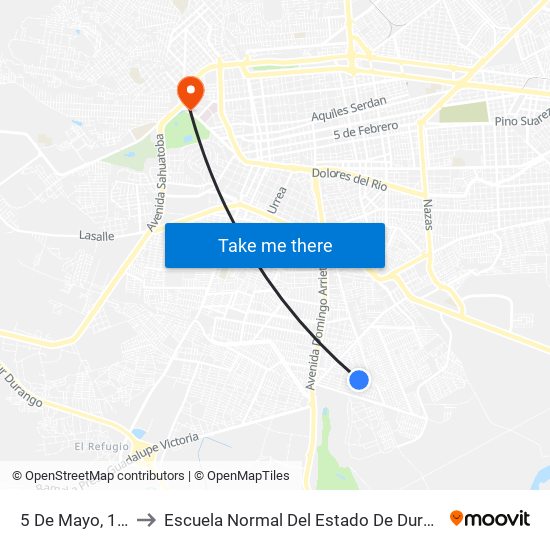 5 De Mayo, 100 to Escuela Normal Del Estado De Durango map