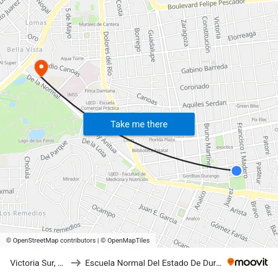 Victoria Sur, 515 to Escuela Normal Del Estado De Durango map