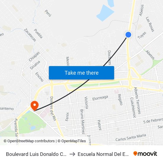 Boulevard Luis Donaldo Colosio M., Mz3 Lt32 to Escuela Normal Del Estado De Durango map