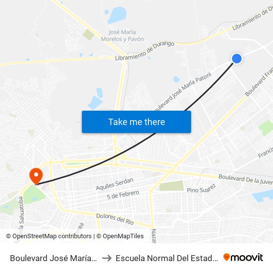 Boulevard José María Patoni, 560 to Escuela Normal Del Estado De Durango map
