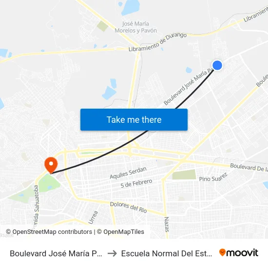 Boulevard José María Patoni, Sn Granja to Escuela Normal Del Estado De Durango map