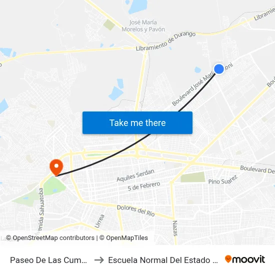 Paseo De Las Cumbres, 109 to Escuela Normal Del Estado De Durango map