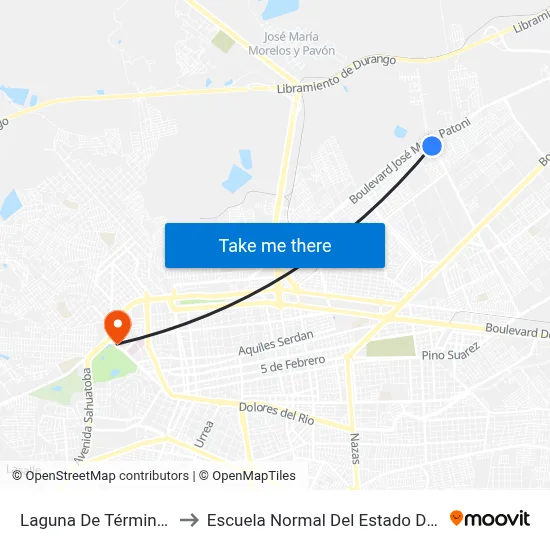 Laguna De Términos, 509 to Escuela Normal Del Estado De Durango map