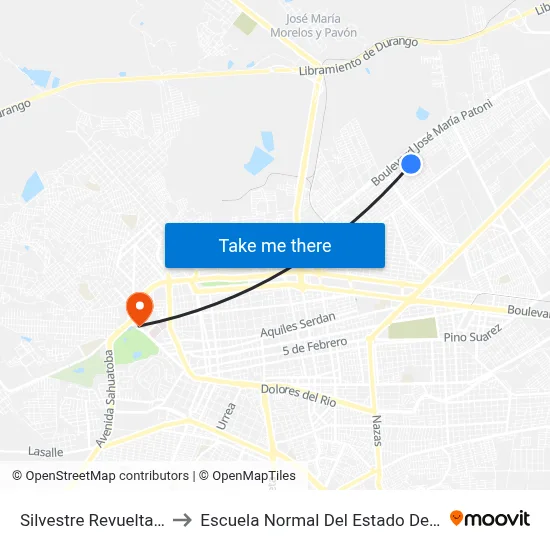 Silvestre Revueltas, 506 to Escuela Normal Del Estado De Durango map