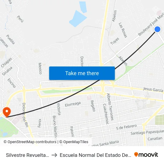 Silvestre Revueltas, 100 to Escuela Normal Del Estado De Durango map