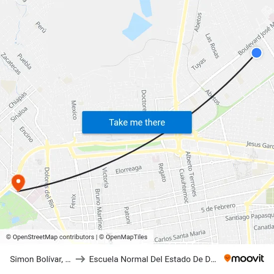 Simon Bolívar, 428 to Escuela Normal Del Estado De Durango map