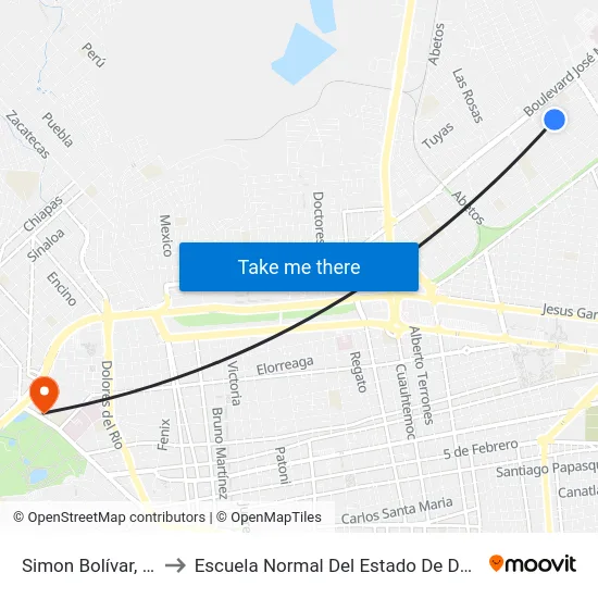 Simon Bolívar, 403 to Escuela Normal Del Estado De Durango map