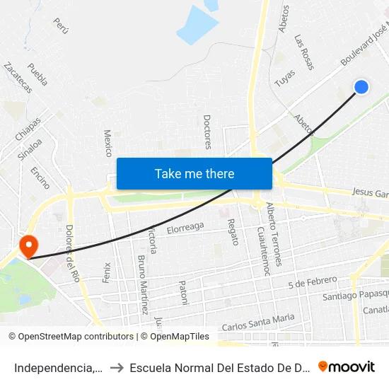 Independencia, 504 to Escuela Normal Del Estado De Durango map