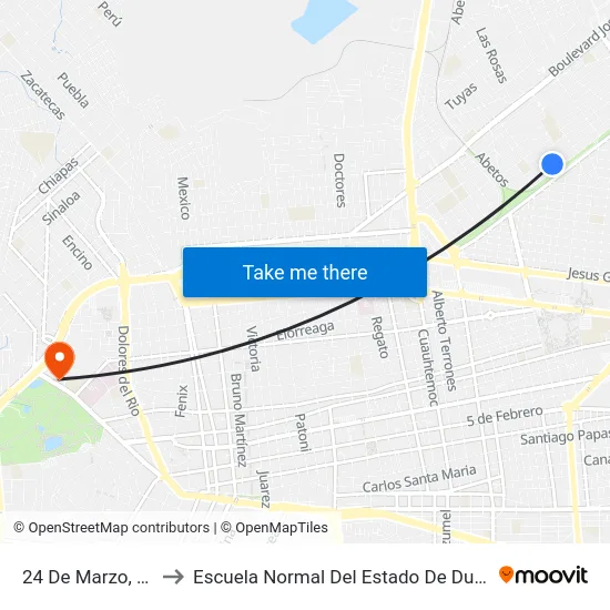 24 De Marzo, 253 to Escuela Normal Del Estado De Durango map