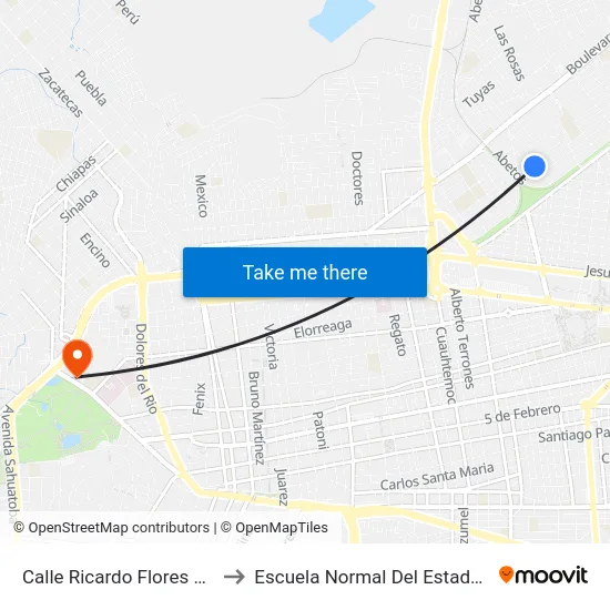 Calle Ricardo Flores Magón, 402 to Escuela Normal Del Estado De Durango map