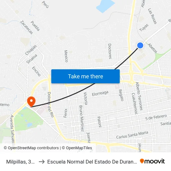 Milpillas, 331 to Escuela Normal Del Estado De Durango map