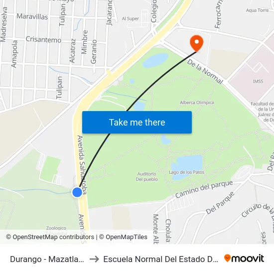 Durango - Mazatlan, 405a to Escuela Normal Del Estado De Durango map