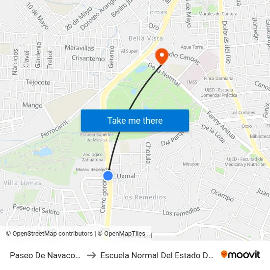 Paseo De Navacoyan, 98 to Escuela Normal Del Estado De Durango map