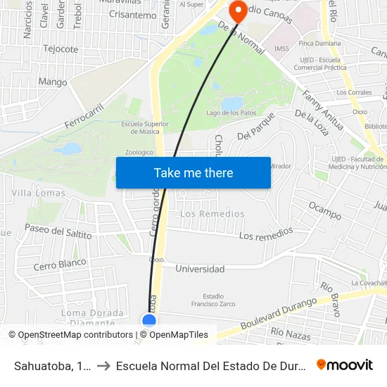 Sahuatoba, 110 to Escuela Normal Del Estado De Durango map