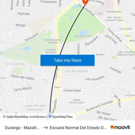 Durango - Mazatlan, 410 to Escuela Normal Del Estado De Durango map