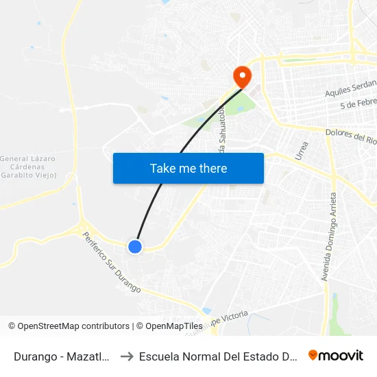 Durango - Mazatlan, 100 to Escuela Normal Del Estado De Durango map