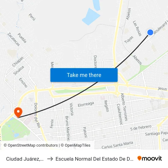 Ciudad Juárez, 111 to Escuela Normal Del Estado De Durango map